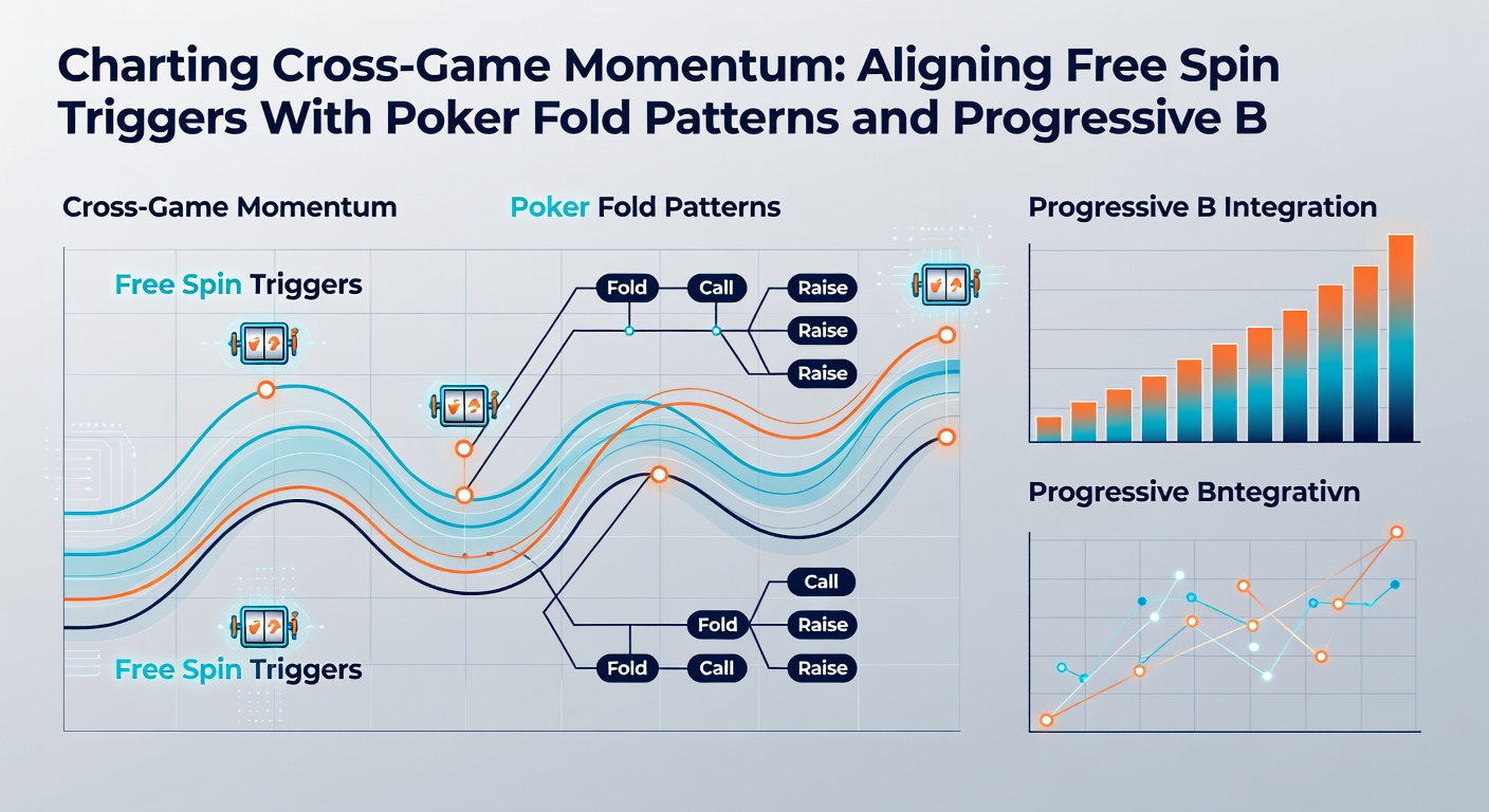 A split-screen view of a poker table with fold statistics overlaid and a slot machine screen displaying active free spins alongside a rising progressive jackpot counter