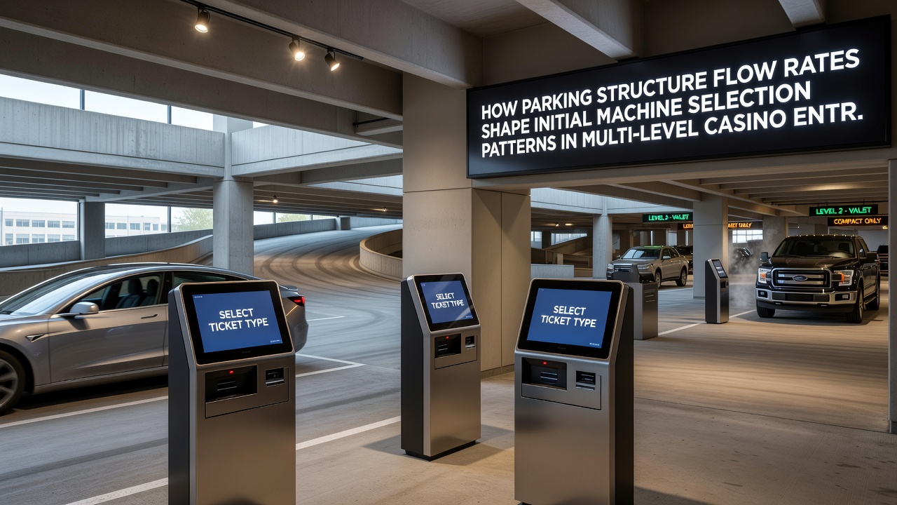 Casino floor layout illustrating entrance zones influenced by parking structure access points