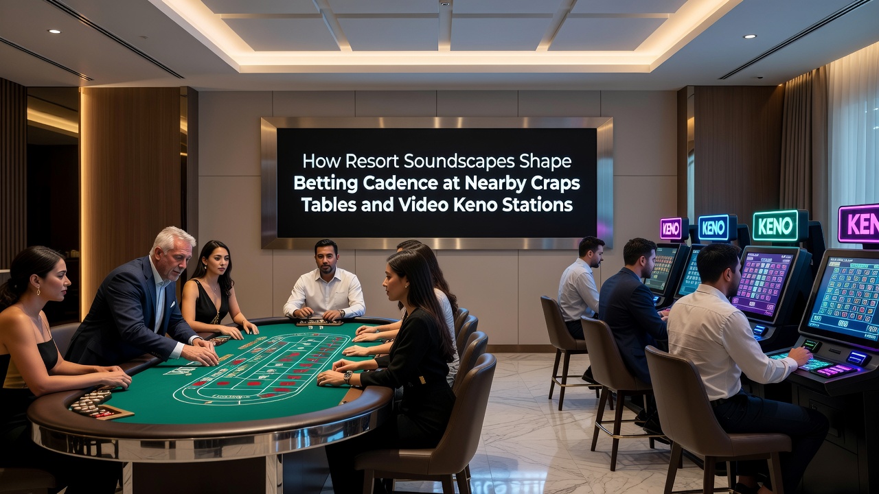 Casino floor with ambient lighting and sound elements near craps and keno areas