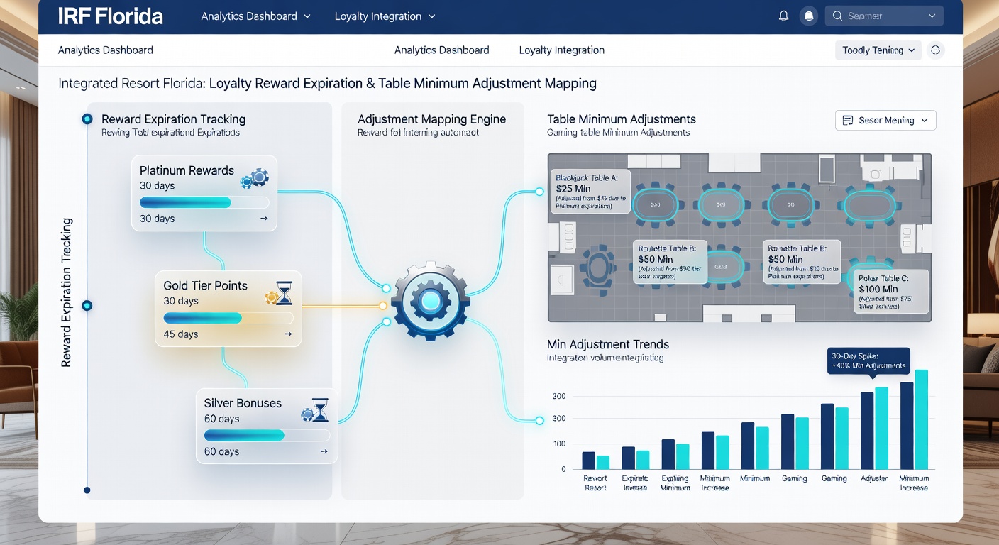 Casino operations dashboard displaying loyalty expiration heat maps overlaid on table game floor plans