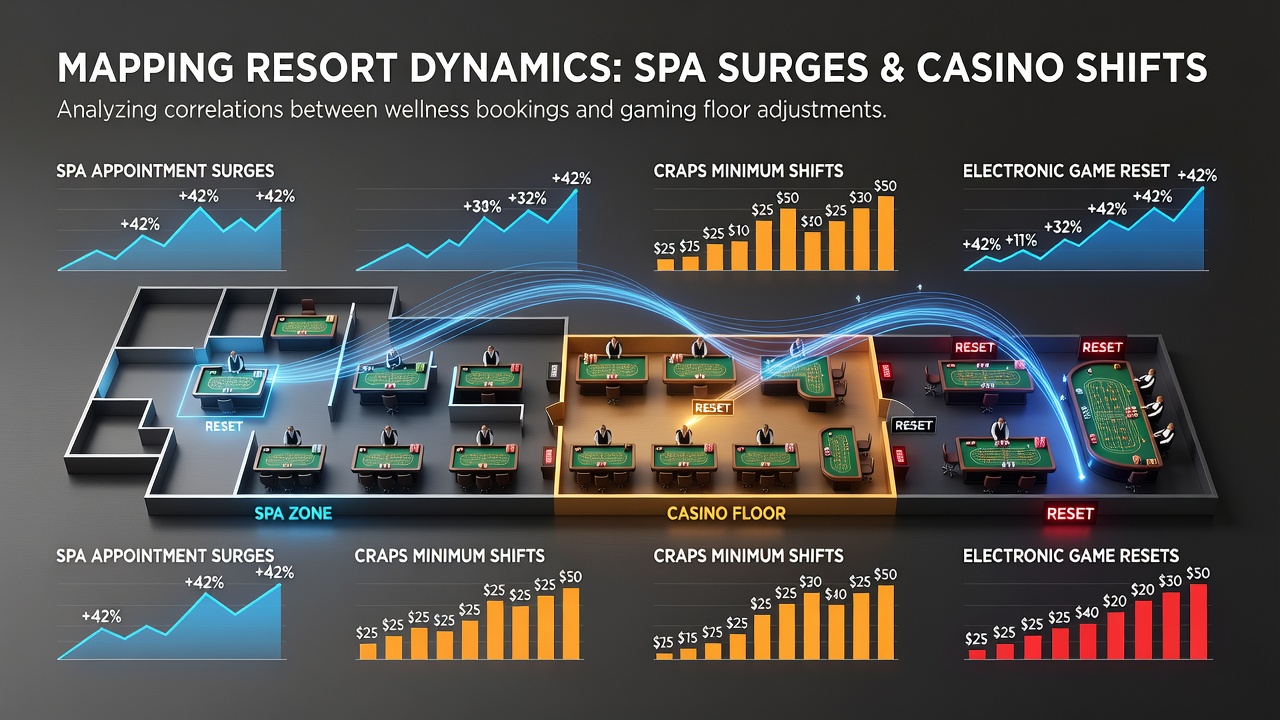 Resort floor plan showing spa facilities adjacent to craps tables and electronic gaming areas