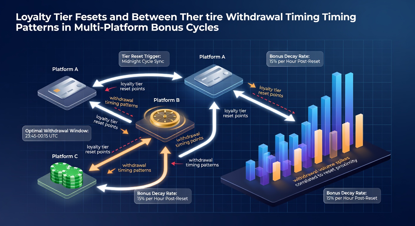 Diagram showing loyalty tier reset timelines aligned with bonus cycle withdrawal windows across desktop and mobile platforms